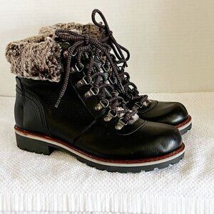 NWOT BOX Avellini Womens Leather Black Faux Fur Lined Boots Portugal Size 7 5